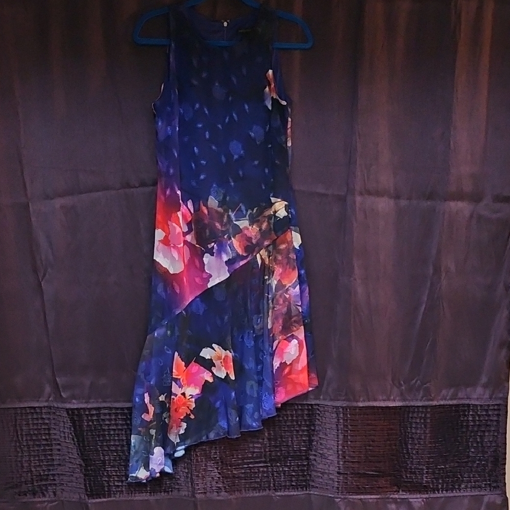 Donna Karan Asymmetrical Dress - Blue and Red Floral
